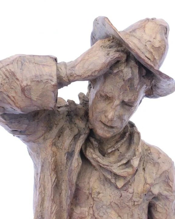 Sleepin' in these Clothes is Getting Old | Scott Rogers | Bronze | Sage Creek Gallery | Face