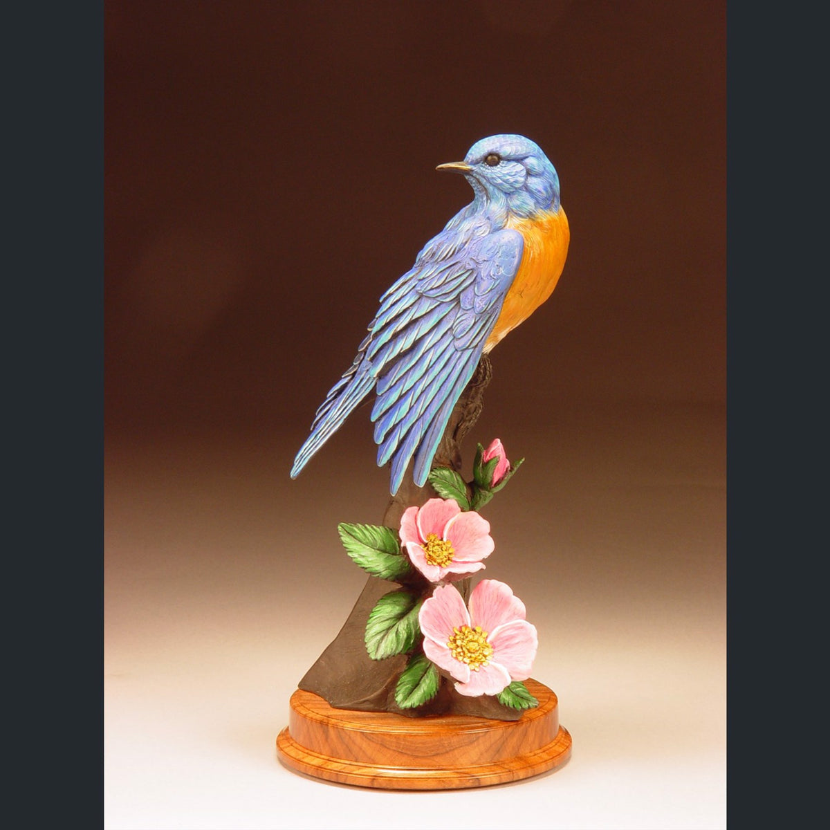 Western Bluebird and Wild Rose (Edition of 75) by Joan Zygmunt | Bronze | Sage Creek Gallery