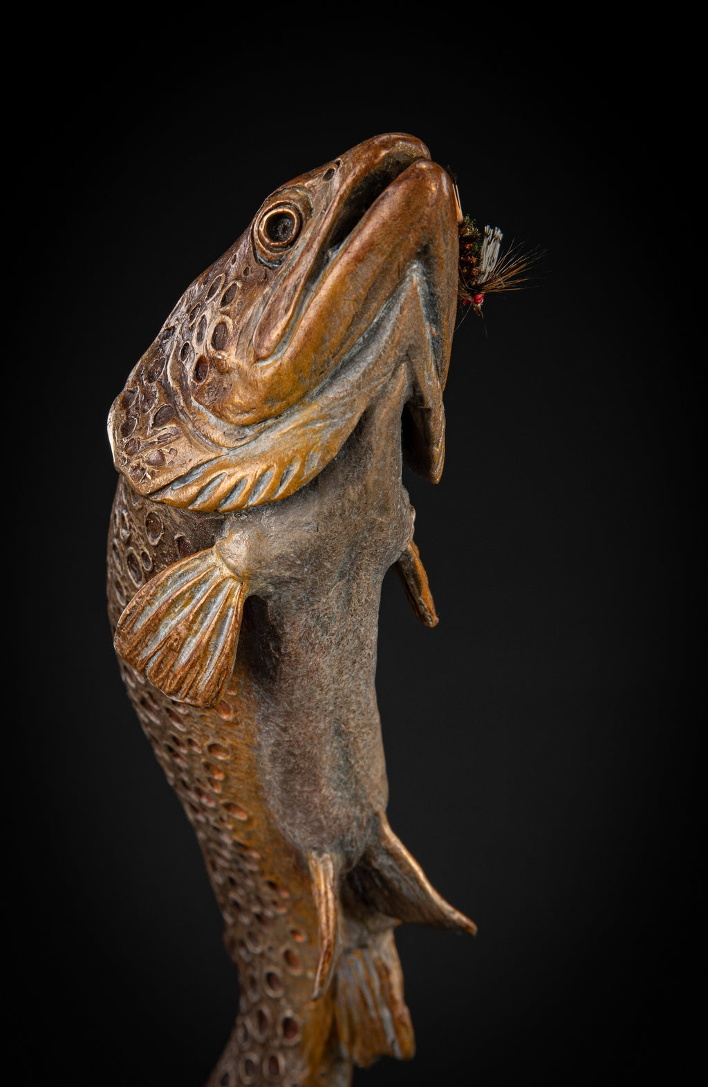 Making Waves (Brown Trout) (Edition of 35) by Ken Rowe | Bronze | Sage Creek Gallery | Close Up 1