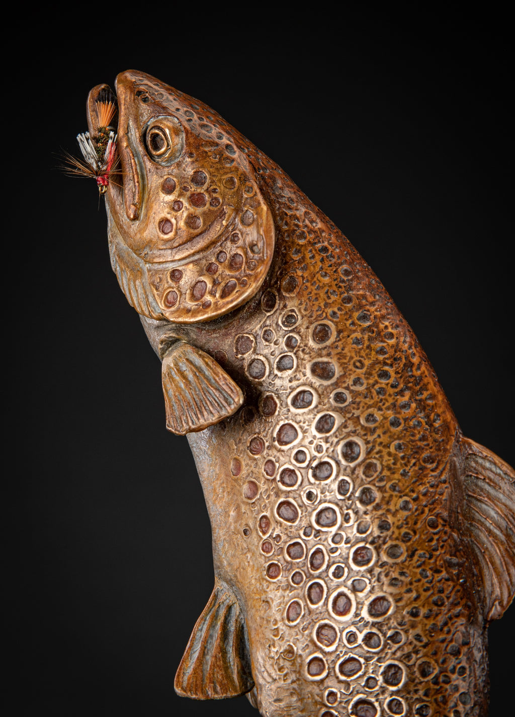 Making Waves (Brown Trout) (Edition of 35) by Ken Rowe | Bronze | Sage Creek Gallery | Close Up 3