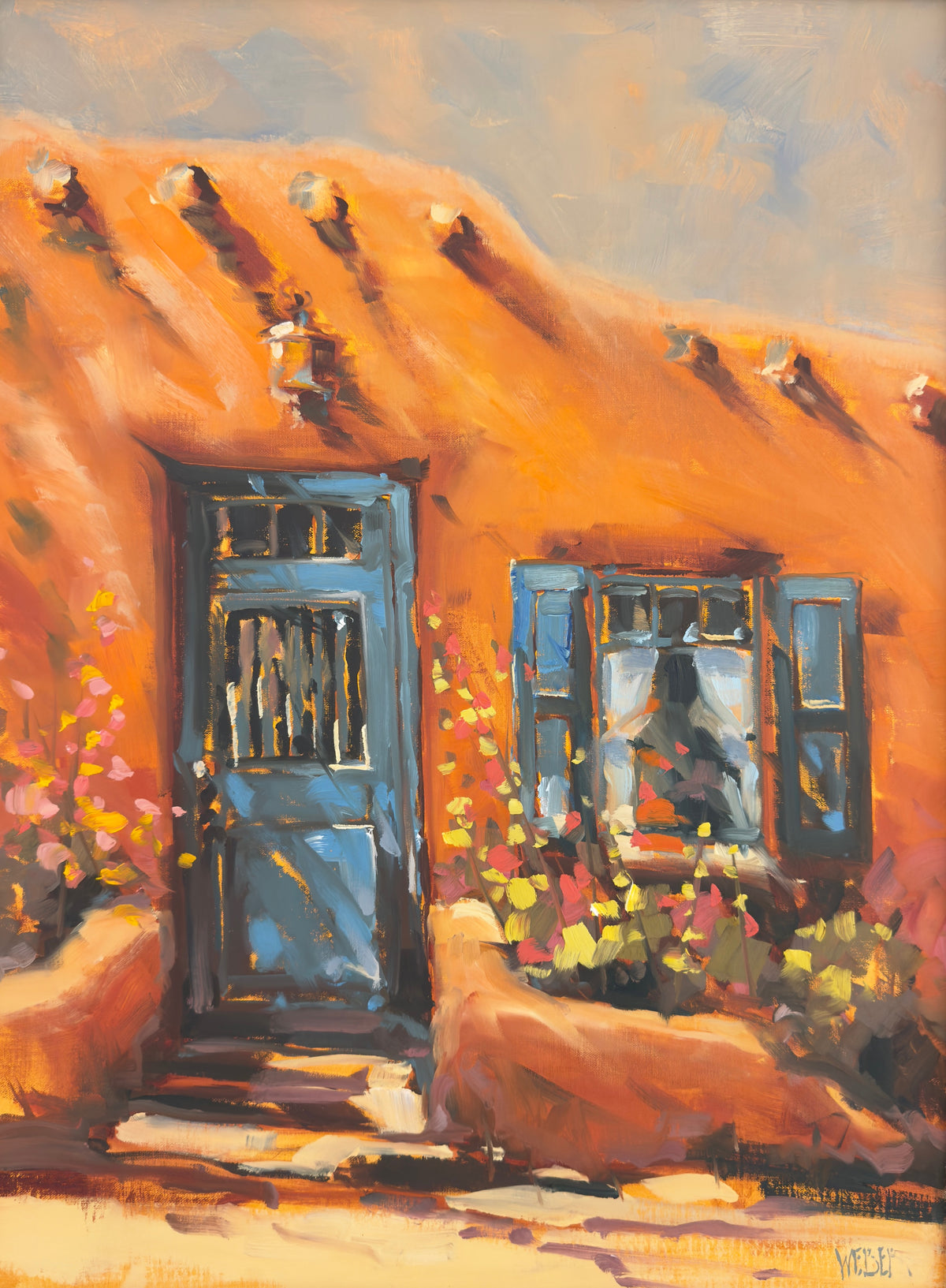 Turquoise & Hollyhocks | Donald Weber | Oil | Sage Creek Gallery
