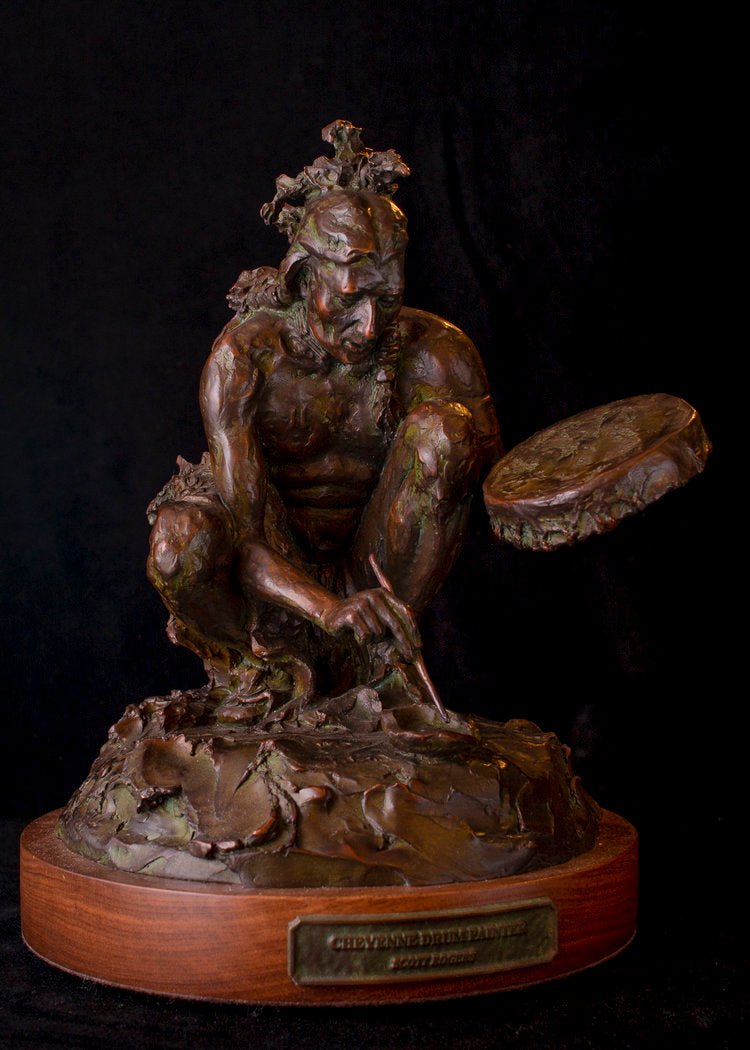 Cheyenne Drum Painter (Edition of 30) by Scott Rogers | Bronze | Sage Creek Gallery | Image 1